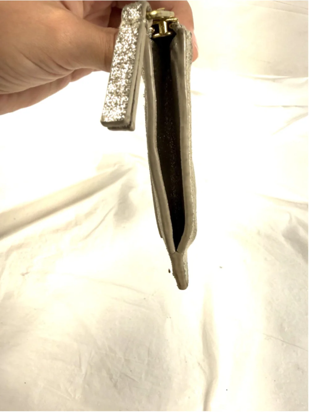 Anthropologie Silver Shiny suede 